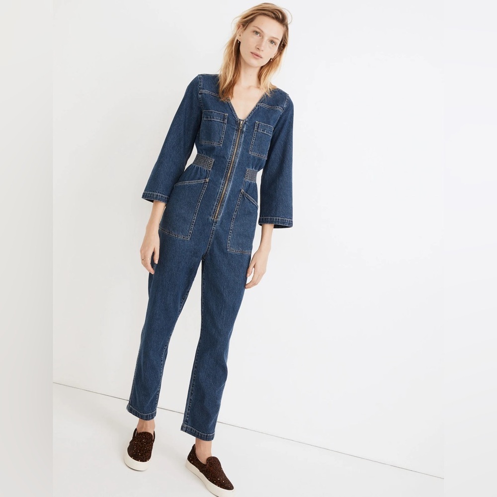 MADEWELL Denim Patch Pocket Coverall Jumpsuit in Amfield Wash - Picture 2 of 14